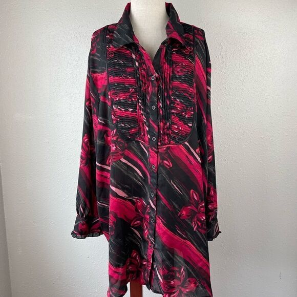 Denim 24/7 Button Down Floral Top Size 32W EUC - Picture 1 of 7